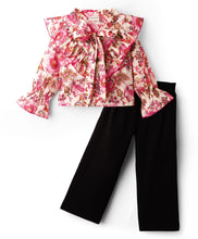 Load image into Gallery viewer, Floral Printed Frilled Top with Waffle Culotte Pant Set