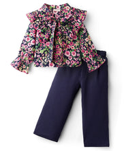 Load image into Gallery viewer, Floral Printed Frilled Top with Waffle Culotte Pant Set