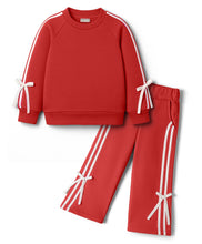 Load image into Gallery viewer, Solid Terry Side Taped with Bow Sweatshirt and Pant Co-ord Set