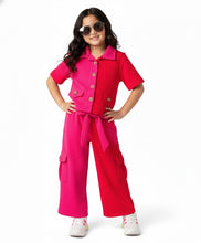 Load image into Gallery viewer, Waffle Shirt Style Crop Top Belted Palazzo Co-ord Set