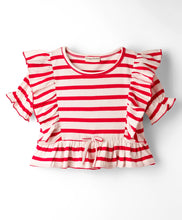 Load image into Gallery viewer, Stripes Frilled Crop Top Solid Belted Palazzo Set