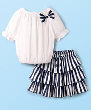 Load image into Gallery viewer, Solid Top with Tiered Striped Skirt Set