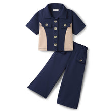 Load image into Gallery viewer, Waffle Fabric Color Block Crop Top Culotte Pant Set