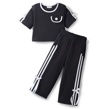 Load image into Gallery viewer, Waffle Fabric Solid Crop Top Culotte Pant Co-ord Set with Tape Detailing