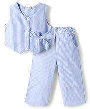 Load image into Gallery viewer, Cotton Seer Sucker Striped Jacket with Bow Pant Set
