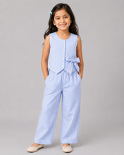 Load image into Gallery viewer, Cotton Seer Sucker Striped Jacket with Bow Pant Set
