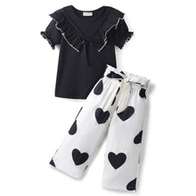 Load image into Gallery viewer, Solid Frilled Crop Top Hearts Printed Culotte Pant Set