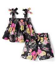 Load image into Gallery viewer, Floral Printed Straped Top Belted Short Co-ord Set