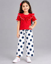Load image into Gallery viewer, Solid Frilled Short Sleeves Top Polka Palazzo Set