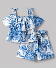 Load image into Gallery viewer, Floral Printed Frilled Top Belted Short Co-ord Set