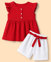 Load image into Gallery viewer, Cotton Embroidered Fabric Top Belted Short Set