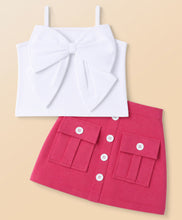 Load image into Gallery viewer, Cotton Straped Top Skirt Set with Bow Applique