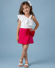 Load image into Gallery viewer, Solid Frilled Top Waffle Flap Skort Set with Bow Applique