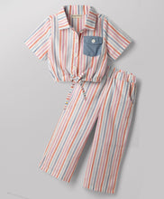 Load image into Gallery viewer, Woven Striped Collared Top and Pant Co-ord Set