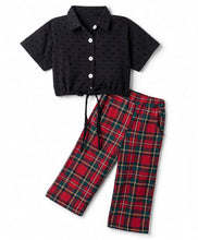 Load image into Gallery viewer, Solid Textured Fabric Top and Checkered Pant Set