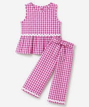 Load image into Gallery viewer, Cotton Checkered with Lace Top and Pant Co-ord Set