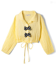 Load image into Gallery viewer, Cotton Textured Fabric Top Pant Co-ord Set with Lace - Yellow