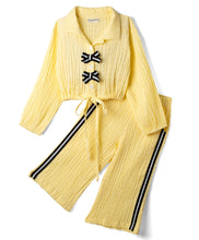 Load image into Gallery viewer, Cotton Textured Fabric Top Pant Co-ord Set with Lace - Yellow