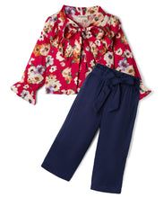 Load image into Gallery viewer, Floral Printed Frilled Top Textured Pant Set - Magenta