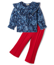 Load image into Gallery viewer, Cotton Floral Printed Frilled Top Pant Set - Blue