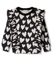 Load image into Gallery viewer, Cotton Hearts Printed Frilled Top Jogger Co-ord Set - Black