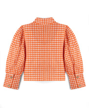 Load image into Gallery viewer, Checkered Printed Collar Top Textured Pant Set - Orange