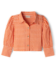 Load image into Gallery viewer, Checkered Printed Collar Top Textured Pant Set - Orange