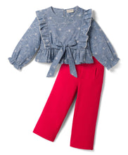 Load image into Gallery viewer, Embroidered Frilled Top and Waffle Culotte Set