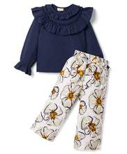 Load image into Gallery viewer, Frilled Solid Full Sleeves Top and Floral Culotte Set