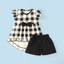 Load image into Gallery viewer, Checkered Frill with Bow Top Shorts Set