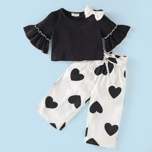 Load image into Gallery viewer, Frilled Sleeves Bow Top Belted Hearts Plazzo Set