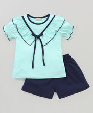 Load image into Gallery viewer, Polka V shape Frill with Bow Top Short Set