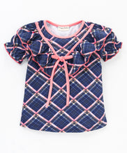 Load image into Gallery viewer, Checkered V shape Frill Bow Top Short Set