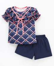 Load image into Gallery viewer, Checkered V shape Frill Bow Top Short Set