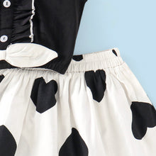 Load image into Gallery viewer, Frilled Solid Bow Top and Hearts Skirt Set