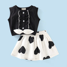 Load image into Gallery viewer, Frilled Solid Bow Top and Hearts Skirt Set