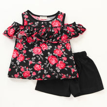 Load image into Gallery viewer, Floral Cold Shoulder Top Shorts Set