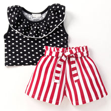 Load image into Gallery viewer, Polka Frilled Top Striped Belted Short Set