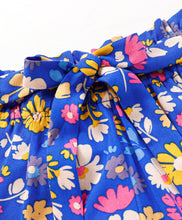 Load image into Gallery viewer, Neck Frill Top with Floral Belted Short Set