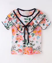 Load image into Gallery viewer, Floral V shape Frill with Bow Top Short Set