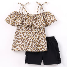 Load image into Gallery viewer, Animal Print Off shoulder Top Frilled Short Set