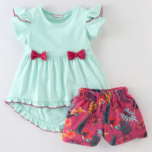 Load image into Gallery viewer, Solid Sleeves Frill Top Floral Short Set