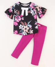 Load image into Gallery viewer, Floral Frilled Sleeves Top Leggings Set