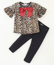 Load image into Gallery viewer, Animal Printed Frilled Sleeves Top Leggings Set