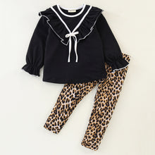 Load image into Gallery viewer, V Frilled Top Leopard Leggings Set