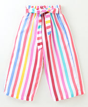 Load image into Gallery viewer, Solid Frilled Top and Striped Belted Palazzo Set