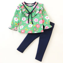 Load image into Gallery viewer, Floral Printed V Frilled Top Leggings Set