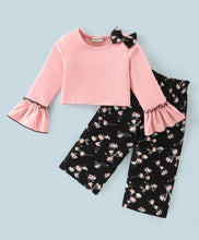 Load image into Gallery viewer, Solid Frilled Top Floral Palazzo Set