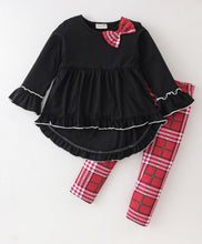 Load image into Gallery viewer, Solid Frilled Top Checkered Leggings Set