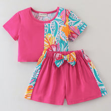 Load image into Gallery viewer, Floral Color Block Crop Top Short Set